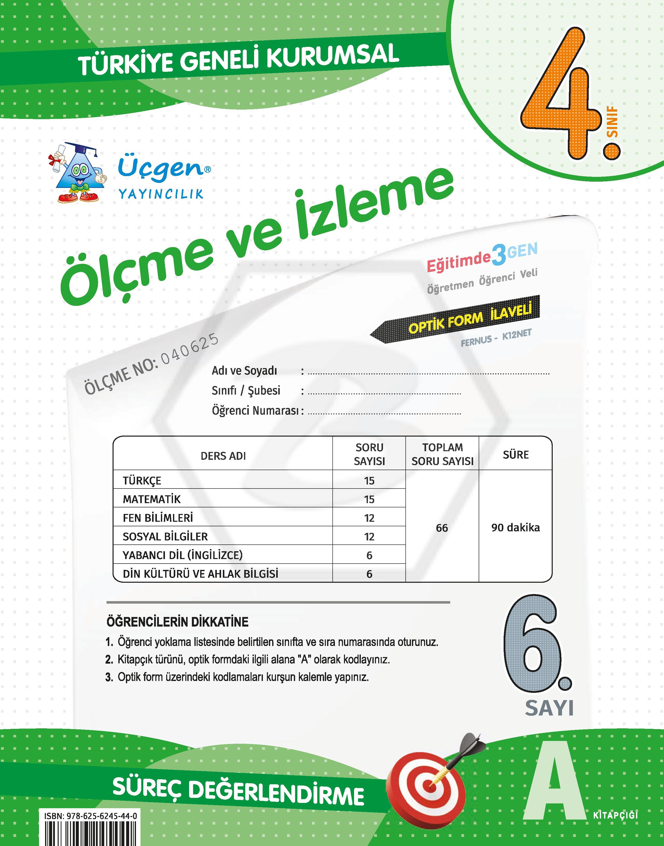 4. Sınıf Kurumsal Ölçme ve İzleme 6. Sayı Deneme - 2024